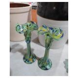 PAIR SWIRL ART  GLASS VASES