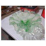 VTG JEFFERSON GLASS OPALESCENT GREEN FOOTED BOWL