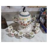1970S GNOME & CAT CERAMIC TUREEN WITH CUPS