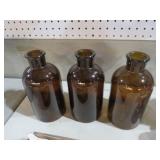 SET OF 3- BROWN APOTHOTHCARY JARS/BOTTLES