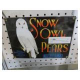 PORCELAIN SNOW OWLS PEARS ADV. SIGN