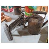 ANTIQUE FUEL CAN & BENCH CLAMP TOOL