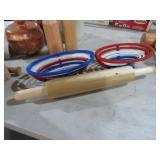 LARGE WOOD ROLIING PIN & BREAD BASKETS