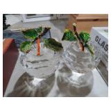 (2) GLASS APPLE PAPER WEIGHTS