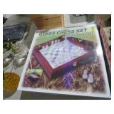 NEW GLASS CHESS SET WITH WOOD CASE INBOX