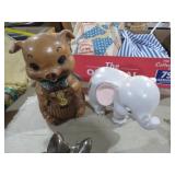 VINTAGE PIIGGY BANK & ELEPHANT FIGURE