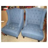 (2) BLUE CLOTH PLEATED BACK SIDE CHAIRS