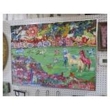 FRAMED OIL ON CANVAS HORSE & BUILDINGS