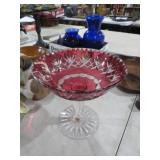 CRANBERRY CRYSTAL CUT TO CLEAR COMPOTE