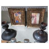 RELIGIOUS PICTURES & ALL WOOD CANDLE HOLDERS
