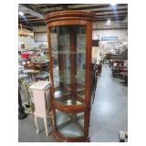 CHERRY FINISH 2DR CURVED GLASS LIGHTED CURIO CABIN