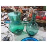 (2) LRG GLASS VASES - GREEN / BLUE