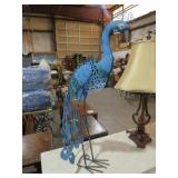 BLUE METAL PEACOCK YARD DECOR