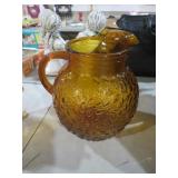 VTG ANCHOR HOCKING AMBER CRINKLE BUBBLE PITCHER