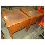 PAIR CHERRY LEATHER TOP MID CENTURY END TBLS