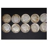 (10) ROOSEVELT DIMES VARIOUS DATES & MM 90%