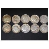 (10) ROOSEVELT DIMES VARIOUS DATES & MM 90%