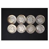 (8) ROOSEVELT DIMES VARIOUS DATES & MM 90%