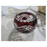 BOHEMIAN RUBY CUT TO CLEAR CRYSTAL VOTIVE