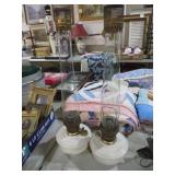 PAIR ORGINAL ALADDIN PINK MILKGLASS LAMPS W/STACKS