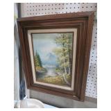 FRAMED OIL ON CANVAS MTN/STREAM PAINTING