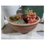 VTG POTTERY BOWL W/ PLASTIC GRAPE CLUSTERS