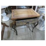 WOOD WROUGHT IRON BASE 1 DWR TABLE