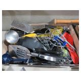 BOX FULL OF KITCHEN UTENSILS,SPOONS, MISC