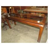 CHERRY FINISH W/ BEVELED GLASS TOP INSERT ENTRY TB