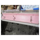 OLD PINK PAINTED WOOD HOOK SHELF
