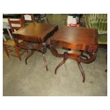 PAIR UNIQUE WOOD SIDE TABLES CARVED LEGS