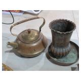 BRASS& COPPER KETTLE, DISH & VASE