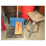 ANTIQUE STOOL,SEARS MECHANIC STOOL & SNOW SHOVEL