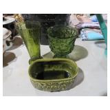 GREEN GLASS VASES & CERAMIC PLANTER