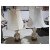PAIR GOLD EMBOSSED FROSTED LAMPS W/ SHADES