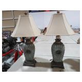 PAIR RESIN SHELL STYLE LAMPS W/ SHADES