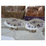PAIR VICTORIAN VIOLETS TRINKET DISHES