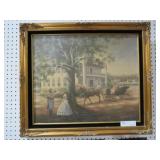 GOLD ORNATE FRAMED OIL ON CANVAS PLANTATION PAINTI