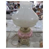 CAST IRON BASE HANDPAINTED TABLE LAMP W/ SHADE