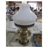VTG BRASS BASE LAMP W/ MILKGLASS SHADE