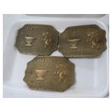 (3) CUNNINGHAM DRUGS OLD HEAVY BRASS BELT BUCKLES