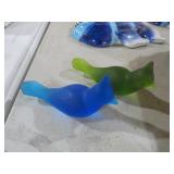 (2) WESTMORELAND 5" SATIN GLASS BIRDS/CARDINALS