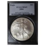 2004 1 OZ .999 SILVER EAGLE GRADED MS69