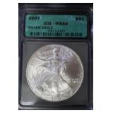 2007 1 OZ .999 SILVER EAGLE GRADED MS69