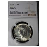 1969 D KENNEDY HALF DOLLAR 40% MS65