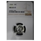 1964 P ROOSEVELT DIME 90% MS 65 FT