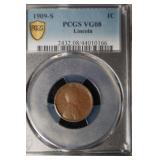 1909 S LINCOLN WHEAT PENNY PCGS VG08