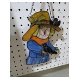 LEADED STAINED  GLASS SCARECROW WALL HANGING