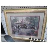 FRAMED ARTIST SIGNED CAROUSEL W/ CHILDREN PRINT