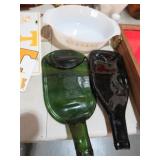 (2) MELTED GLASS BOTTLES & FIRE KING BOWL